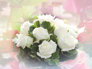 Soft focus beautiful white roses bouquet