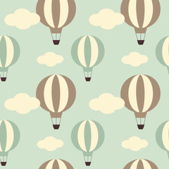 cute vintage hot air balloon seamless vector pattern background illustration