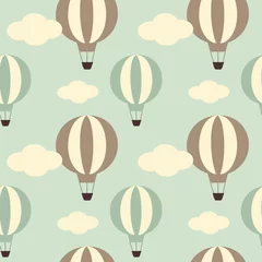 Rolgordijnen Luchtballon leuke vintage hete luchtballon naadloze vector patroon achtergrond afbeelding