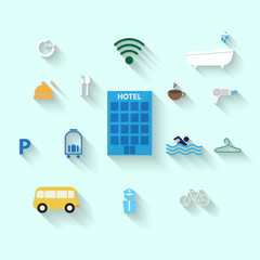 hotel service icon flat design with long shadow