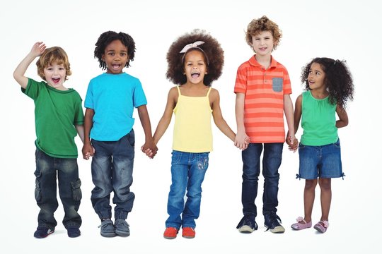 A row of children standing together