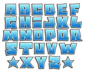 blue gradient graffiti fonts alphabet with shadow on white © johnjohnson