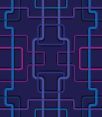 Vector line seamless pattern on a dark blue background. Image of abstract background consisting of different shades of blue and purple bent lines on a dark blue background.
