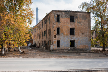 abandoned houses and ruined city wet and muddy, old