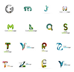 Set of colorful abstract letter corporate logos created with overlapping flowing shapes. Universal business icons for any idea isolated on white