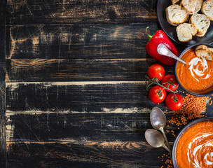 Pumpkin soup with heavy cream background