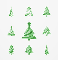 Set of abstract Christmas Tree Icons, business logo concepts, clean modern glossy design
