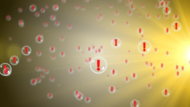 Red exclamation mark. A lot of exclamation marks. Many bubble with question marks