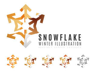 Set of abstract colorful snowflake logo icons, winter concepts, clean modern geometric design