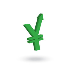 Yen currency symbol with arrow up to the air increasing concept
