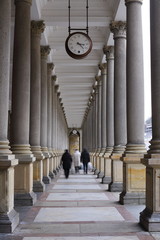 Classical style colonnade with Clock, Karlovy Vary, Czech Republic
