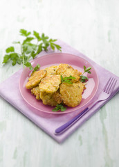 rice croquette with parsley, selective focus