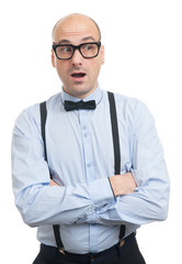 surprised guy with suspenders and bow-tie