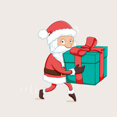 Santa claus sneaking with gift cartoon illustration