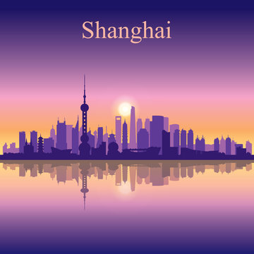 Shanghai city skyline silhouette background