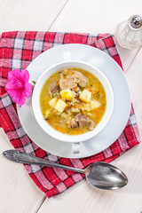 Soup with buckwheat and vegetables.