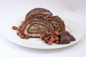 Chocolate cake with nuts composition