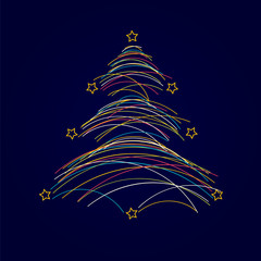 Christmas tree made from lines and stars. Vector illustration.