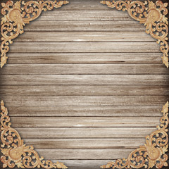 Pattern of wood carve flower on wood background