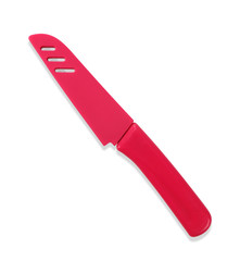 red knife in sheath isolated on white background