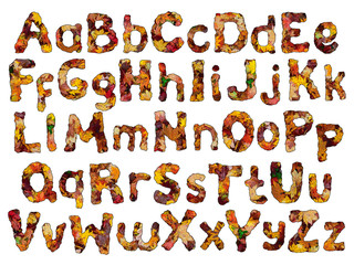 English alphabet with vibrant autumn texture