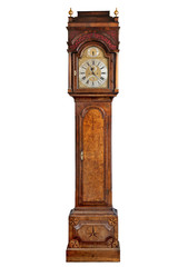 tall longcase grandfather clock in walnut wood 