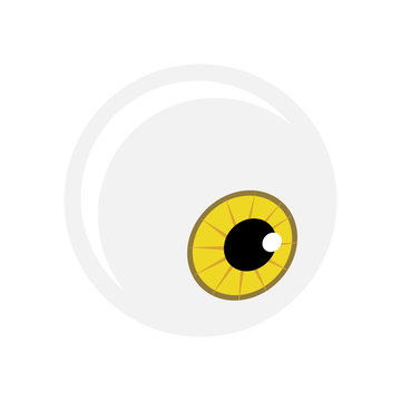 Halloween eyeball vector symbol. Yellow cartoon pupil eye illustration isolated on white background.