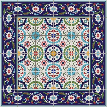 Seamless  pattern Tles and border. Moroccan, Portuguese,Turkish, Azulejo ornaments. 