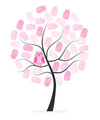 Made of finger print tree with owl vector background