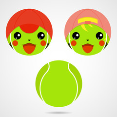 Character tennis ball. Cute laughing boy and a girl.