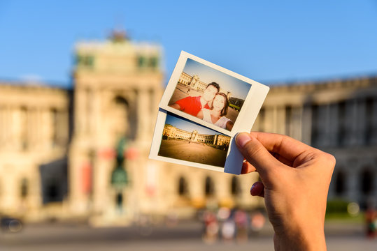 Instant Photos Of Happy Couple At Hofburg Palace In Vienna
