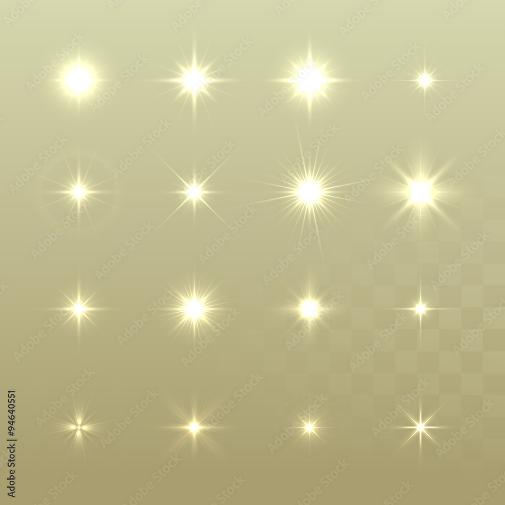 Poster set of vector glowing light effect stars bursts with sparkles