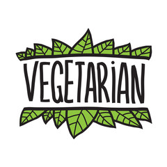 Cartoon doodle vector hand drawn logotype sticker. Vegetarian food. 