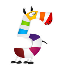 Fototapeta na wymiar Number five. Made of colorful animal cartoon rainbow zebra. Vector