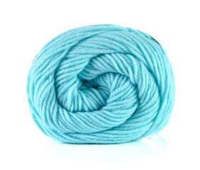 Blue yarn isolated on white background