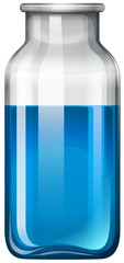 Blue liquid in glass bottle