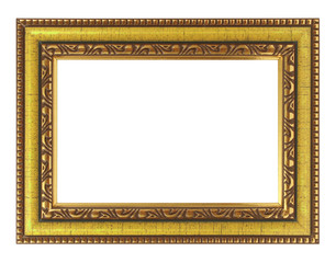 The antique gold frame on the white background