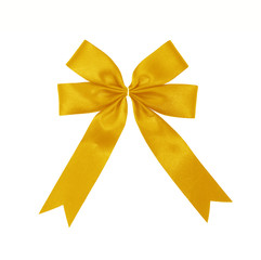 yellow gold satin Ribbon bow Isolated on white