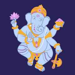 Cartoon vector elephant head God Ganesha. Invitation cards Dawali Holiday or Ganesh Chaturthi.