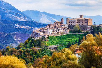 Italy travel. scenic Italian countryside and medieval hill top village San vito romano in lazio region - obrazy, fototapety, plakaty