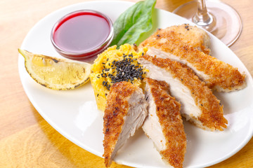 Roasted chicken breast with cranberry sauce