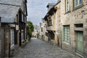 Medieval Cobbled Street in Dinan, Brittany, France