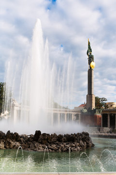 fountain and Soviet Army War Memorial in Vienna