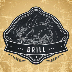 Label for restaurant, cafe, bar or grocery store. Food shop draw