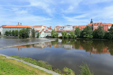 Fototapeta premium Colorful medieval Town Pisek above the river Otava, Czech Republic