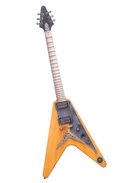 Vintage old guitar isolated on white background