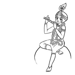 Lord Krishna with flute. Janmashtami background. For print or web congratulations.