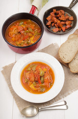 hungarian letcho with bread and kolbasz