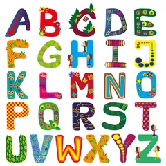 Fototapete Alphabet viele bunte Buchstaben auf weißem Hintergrund