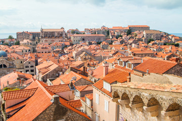 Fototapeta na wymiar Roofs and old houses in old town Dubrovnik, Croatia 